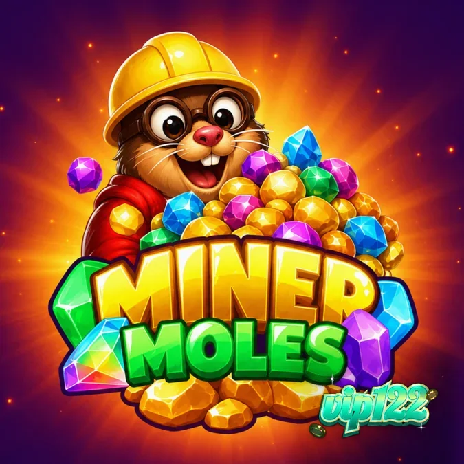 Tampilan visual grid 6x6 pada slot Miner Moles dengan tema tambang kartun