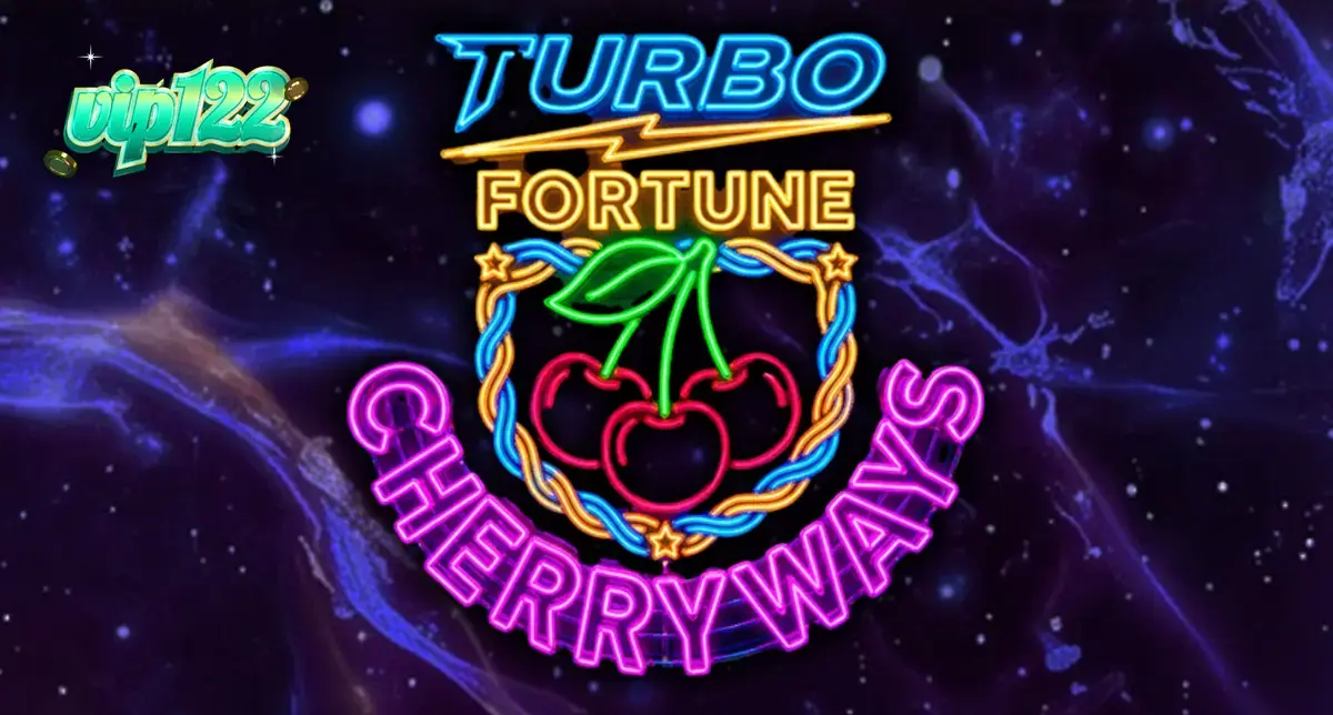 Tampilan visual neon dan retro-futuristik dari slot Turbo Fortune Cherryways